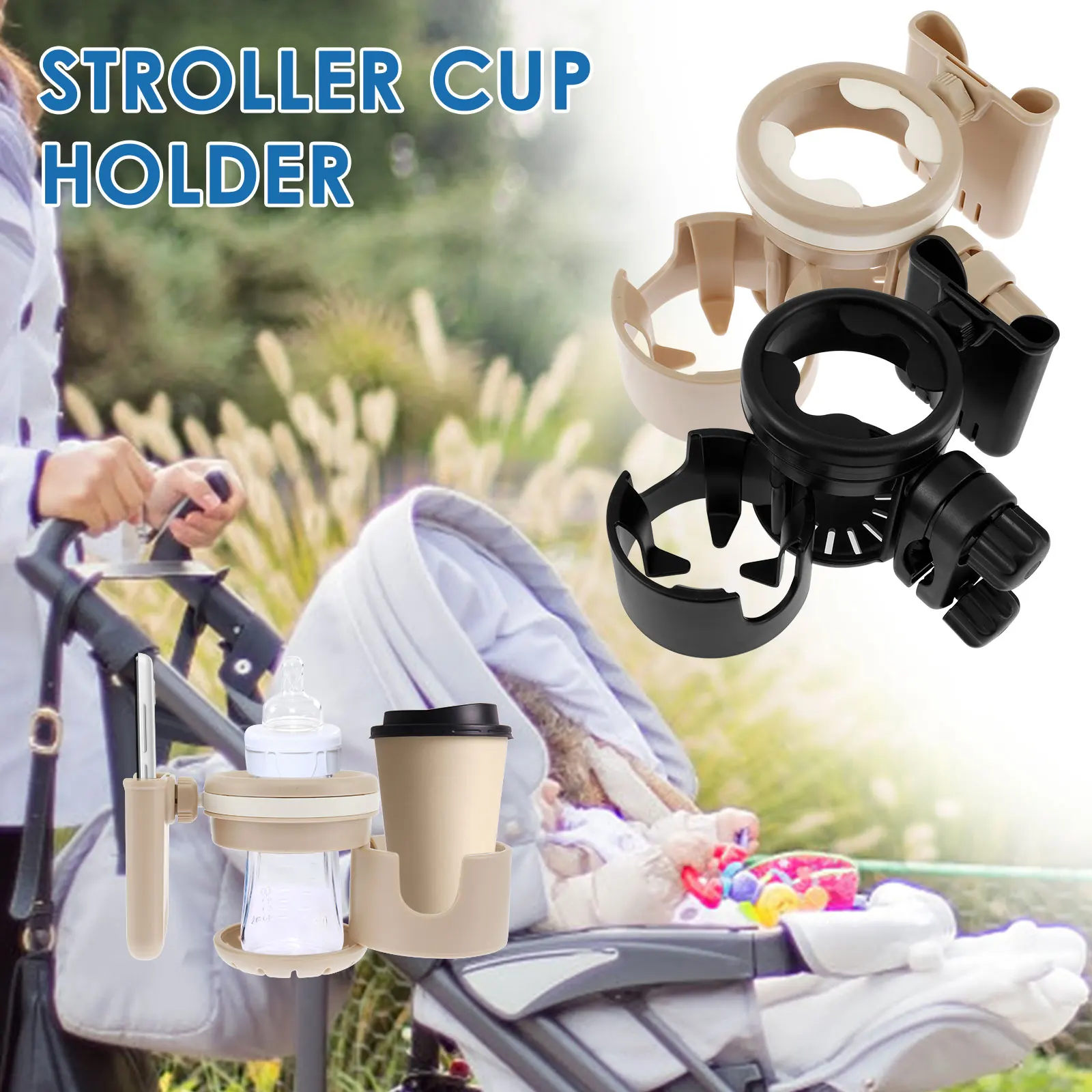 

3 IN1 Stroller Cup Holder with Phone Holder Retractable NonSlip Bike Cup Holder Multifunctional Holder Baby Stroller Accessories