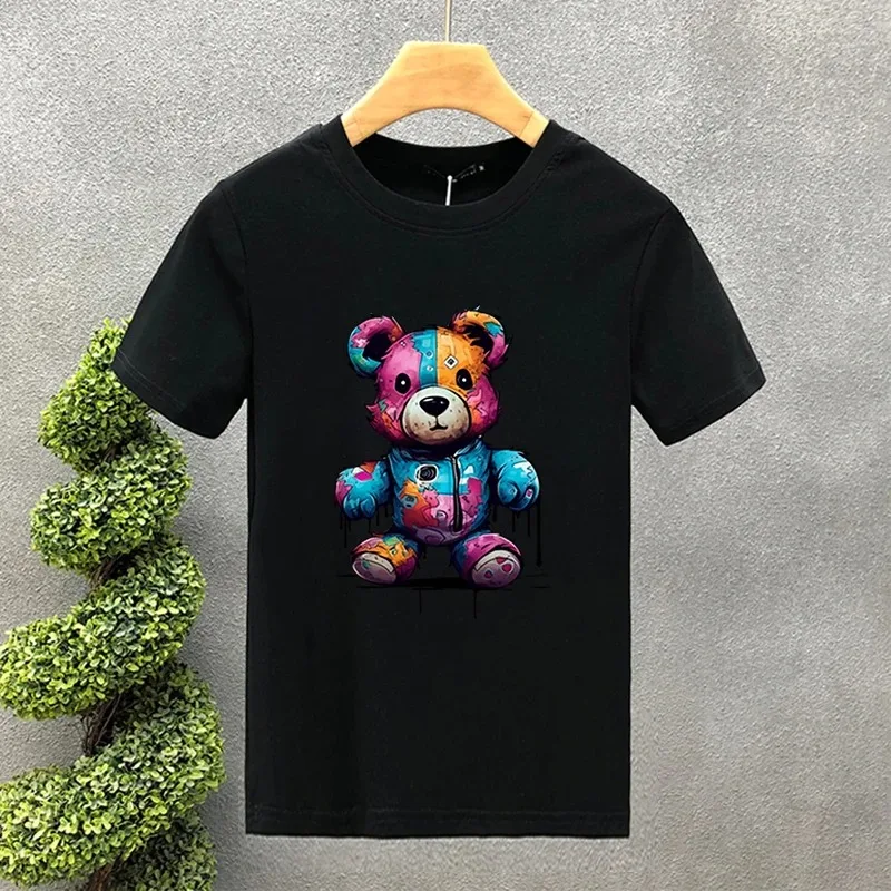 2024 New For Men's T-shirt High Quality 100% Cotton Colours Bear Printing Summer Casual Cool Loose O-Neck T-Shirt Male Tops 2yk