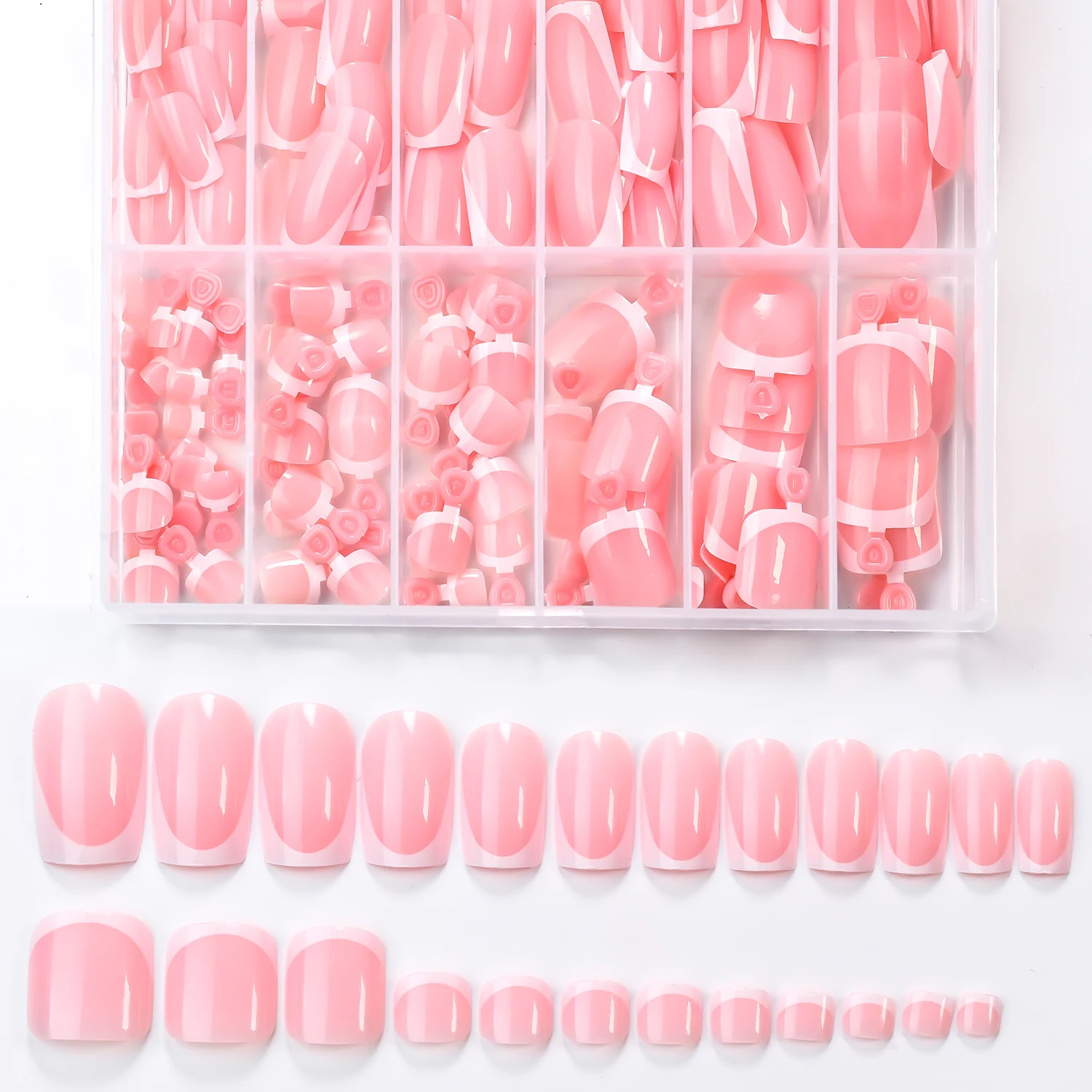 144Pcs White French Nude Pink False Toenail & Fingernails Short Square Hand and Foot Press On Nails Acrylic Full Cover Toe Nails 4
