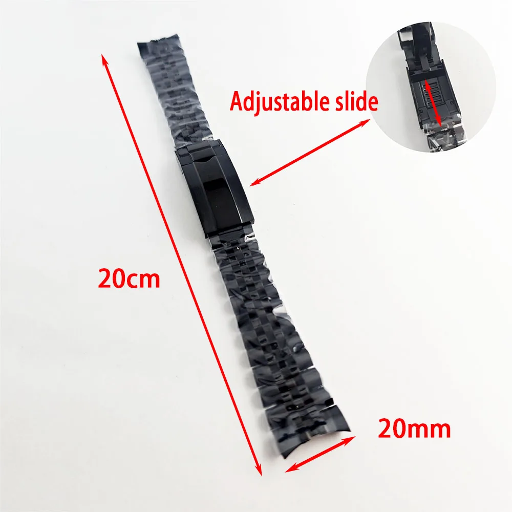 Aço inoxidável Watch Strap, Caixa de vidro safira, Comprimento 22cm Diâmetro Boca, 20mm para o Shell 904l