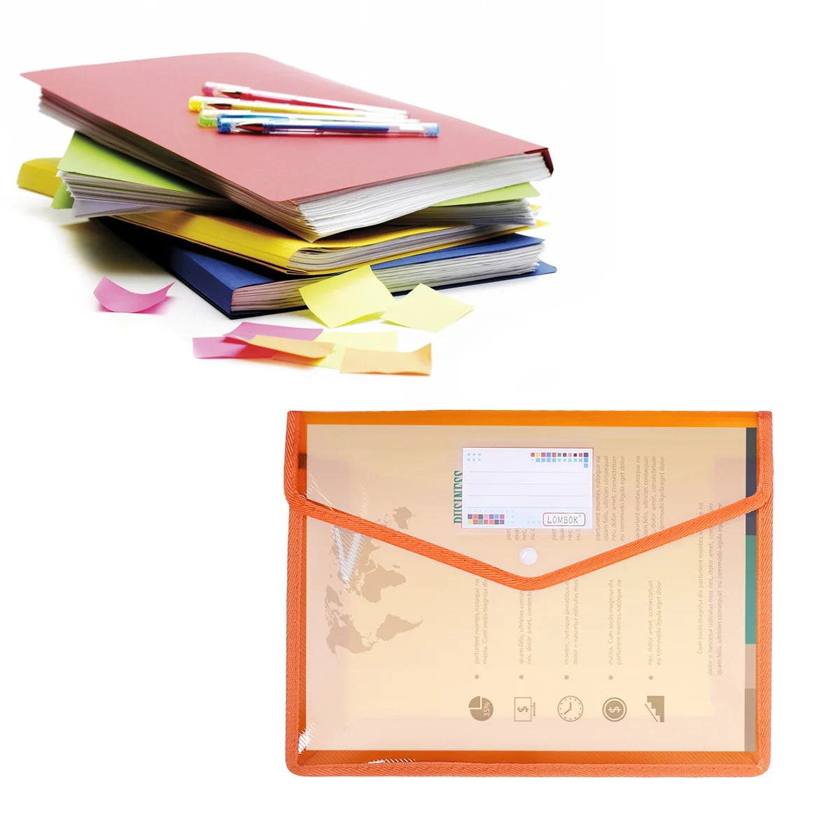 3Pcs Transparent A4 Waterproof Document Folder PVC File Pouch Snap Button Office Document Organizer Storage