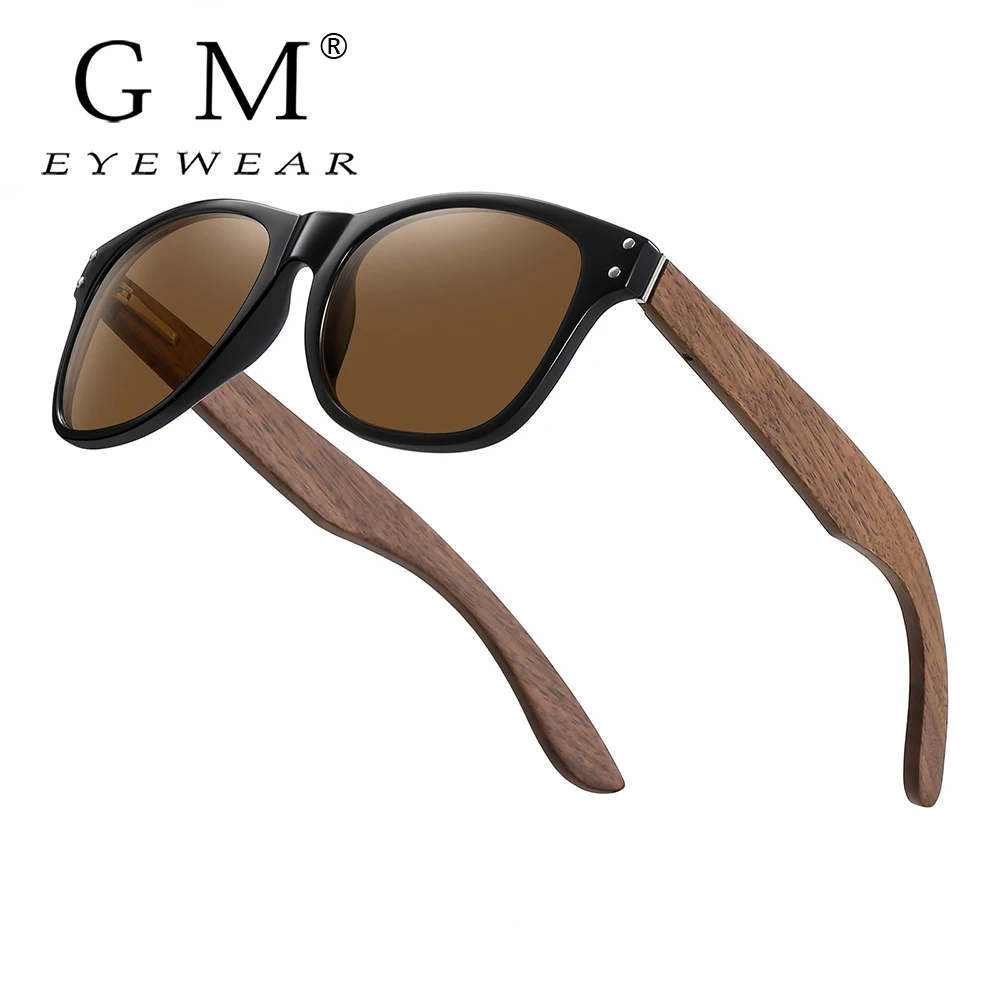 GM Natural Wooden Sunglasses Men's Polarized fashion Black walnut sunglasses UV400 polycarbonate sunglasses 8011