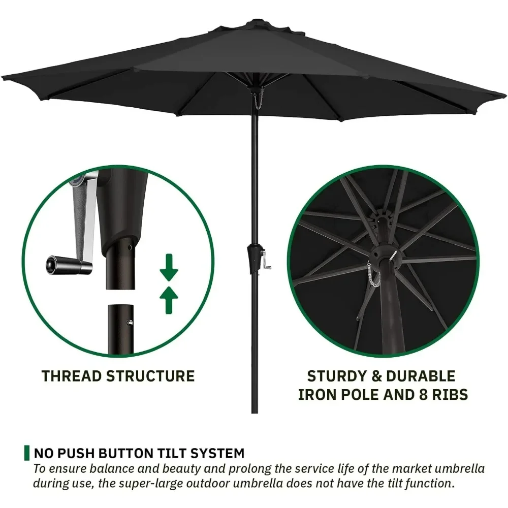 Large Parasol Market Deck Pool Backyard Garden Sunshade Umbrella 8 Sturdy Ribs UV Protection, 11 Ft Black Umbrella for the Beach