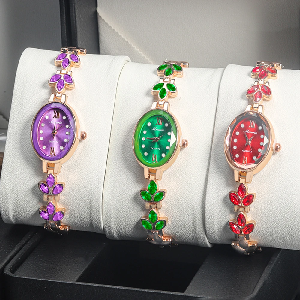 

1pc Stylish Elegant Women Watch Trend Bling Leaves Shape Watchband Personality Light Luxury Wrist Watch Bracelet Jewelry Gift