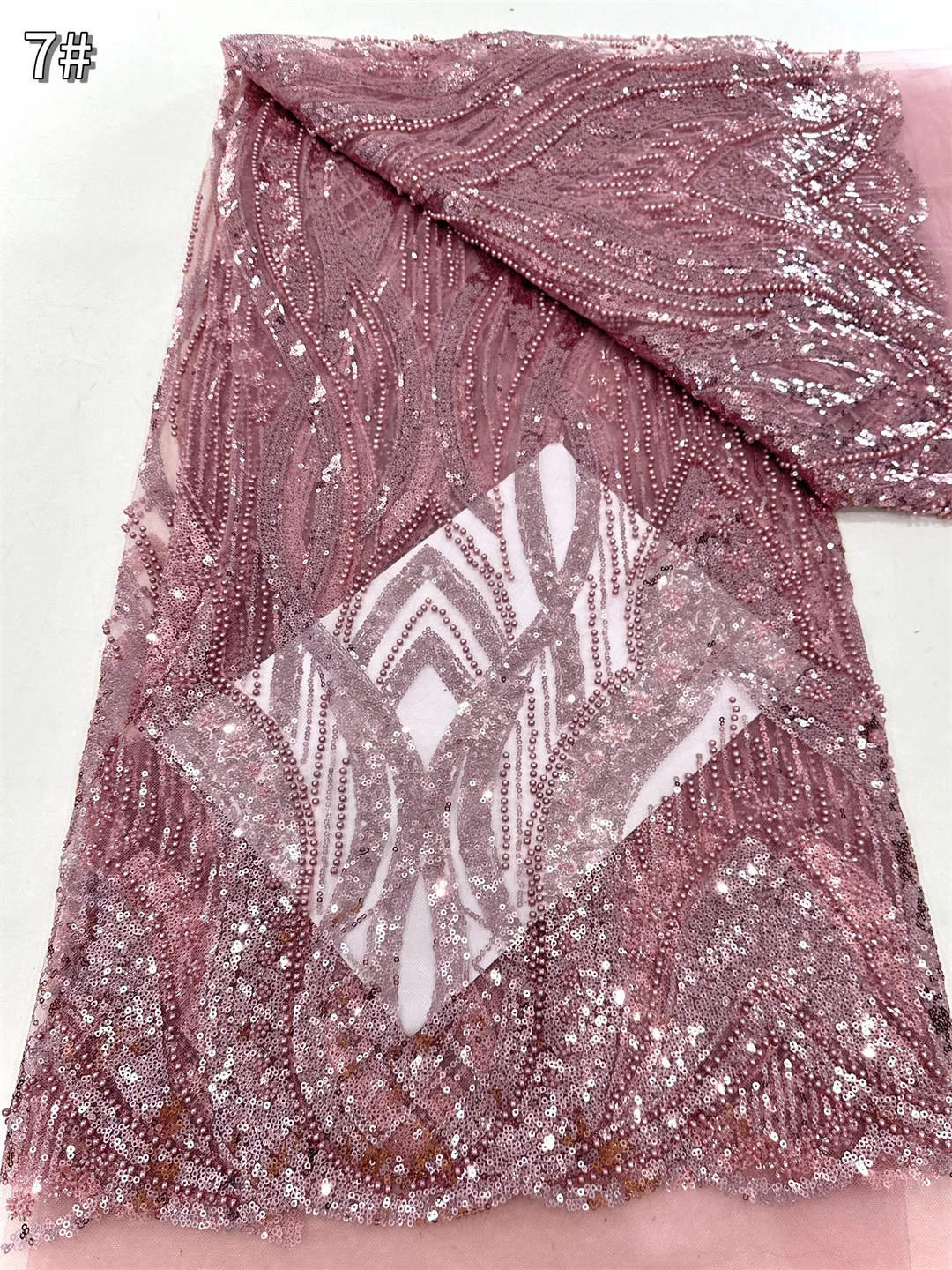 

Luxury African Lace Fabric Beaded Mesh Lace Fabric 2025 French Sequins Tulle Lace Fabric For Women Party Dresses Sewing