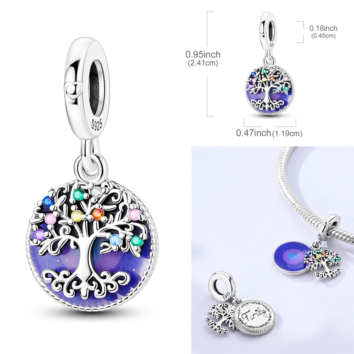 

925 Sterling Silver Family Charms Bead CZ Zircon Colorful Tree of Life Dangle Fit Original Bracelet DIY Women Jewelry Gift