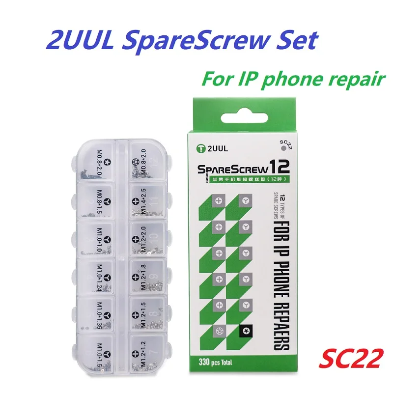

2UUL SC22 Precision 12 Types Spare Screw Kit 330 Total PCS for iPhone Battery Screen Camera Logic Board Repair Replacement