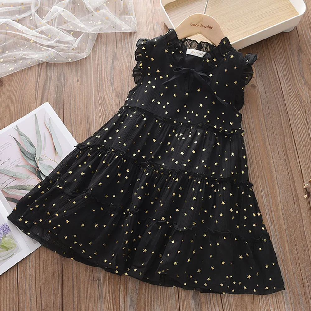 Bear Leader Sweet Girls Dress 2023 Summer Fashion Girl Kids Party Dresses Starry Sequins Outfits Gown Children Princess Clothes