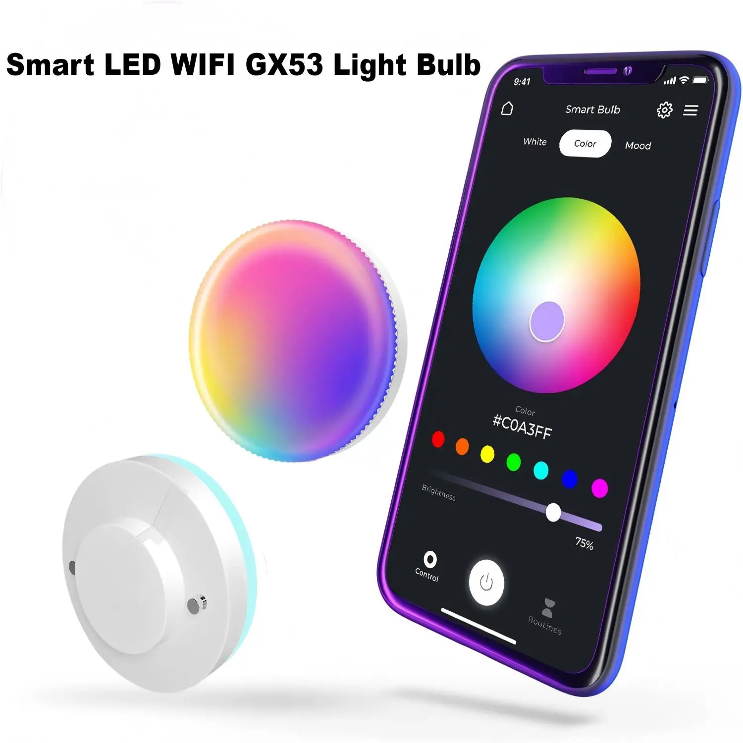 �y�Z�[�����zSmart GX53 LED Bulb - 2.4G WiFi, App/Voice Control, RGBIC Color-Changing & Music Sync, Works with Alexa/Google Home
