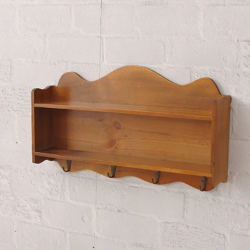 Small Beautiful Painted Wooden Vintage Shelf with Hooks