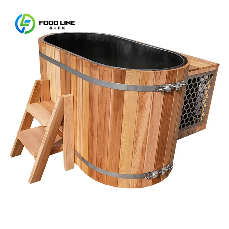 Custom Barrel Cold Plunge Tub Ice Bath Red Cedar Wood Ice Bath Cold Plunge Spa Tub with WIFI Ozone Recovery Chiller Combination