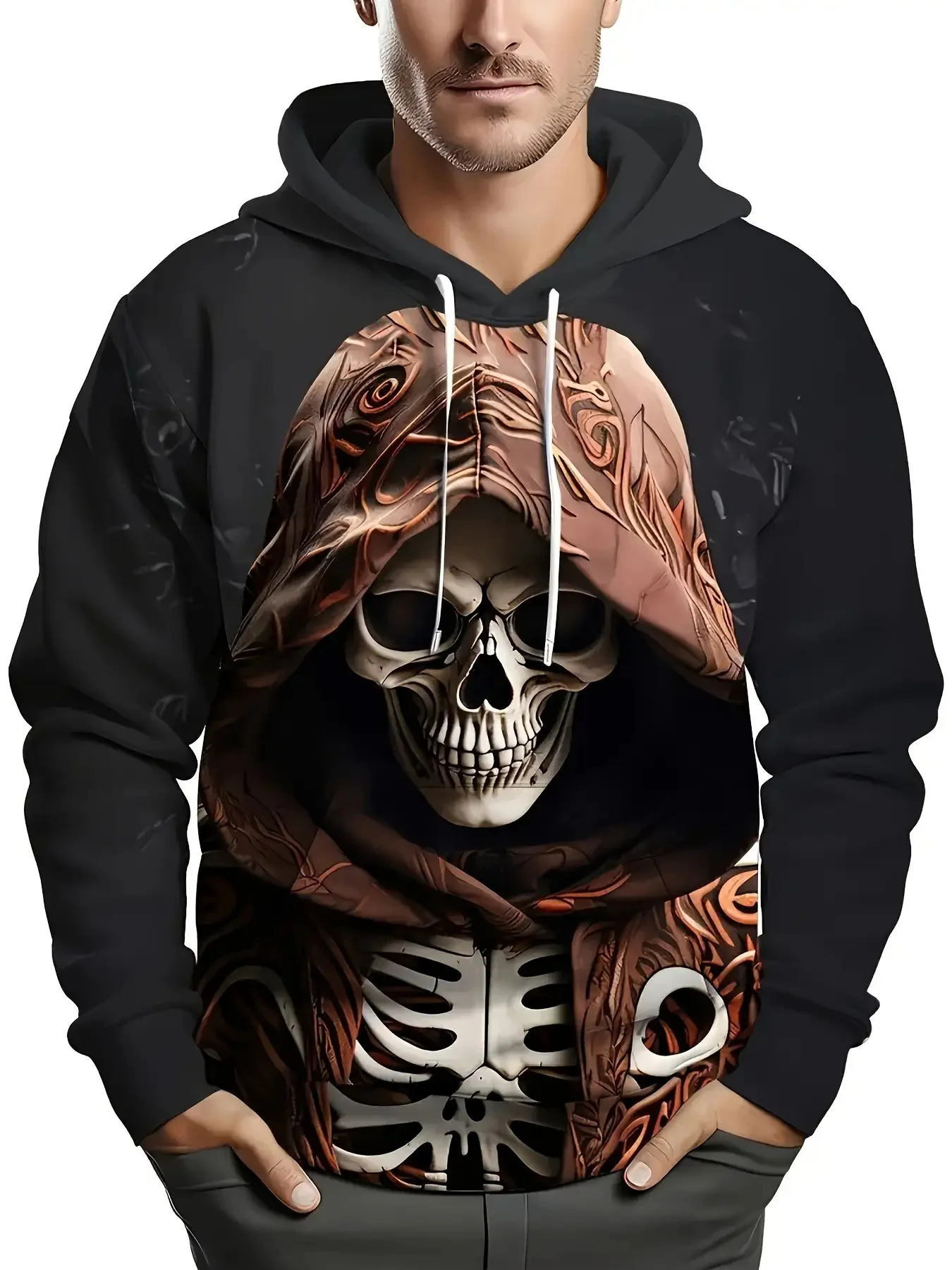 

Horror Pattern Men's Hoodies Autumn Winter 3D Skeleton Printed Terror Street Sweatshirt Tops Oversize Leisure Pullover Clothing
