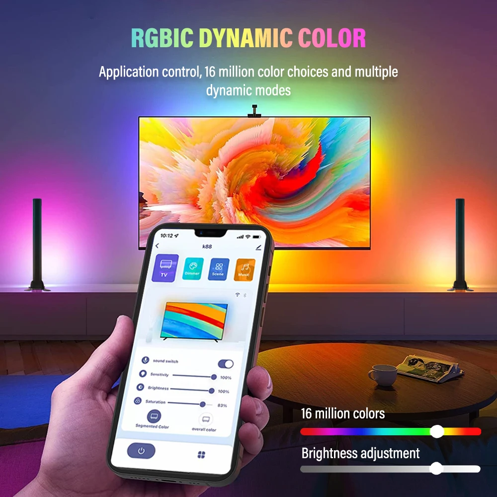 LED Light with Camera TV Screen Synchronization Intelligent RGBIC WiFi Light Bar for Game Bedroom TV Background Ambient Light