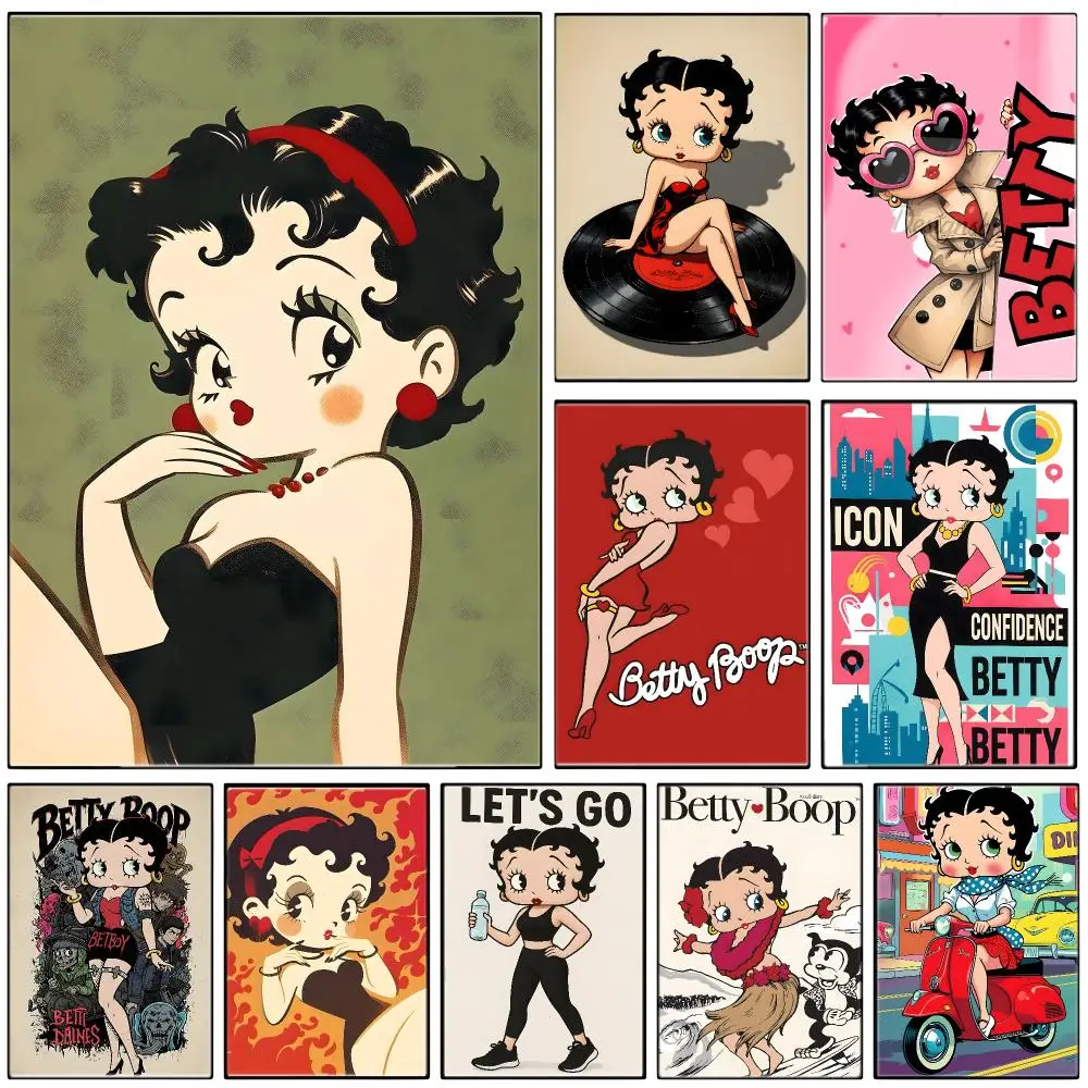 Character B-Betty B-Boop Poster  Self-adhesive Art Waterproof Paper Sticker Coffee House Bar Room Wall Decor