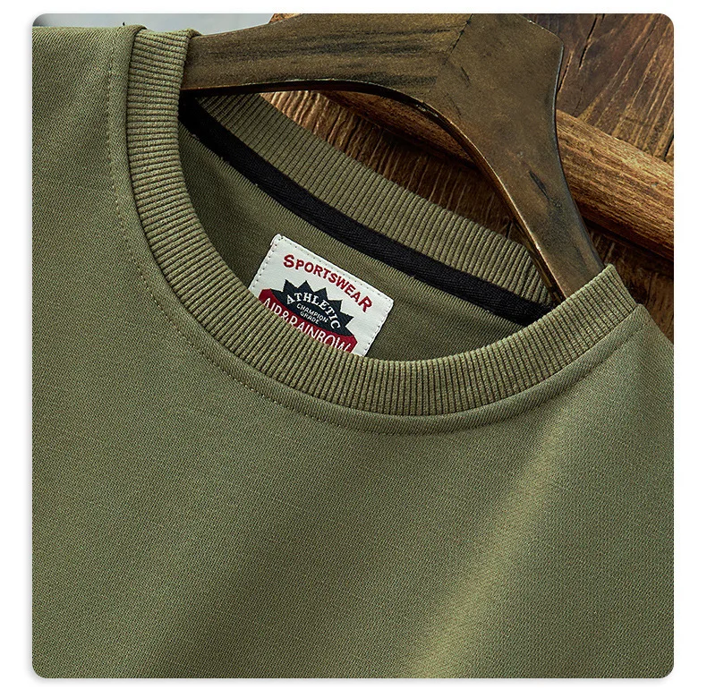 Heavyweight men's autumn and winter solid color terry cotton men's clothing crew neck long sleeve loose casual sweatshirt