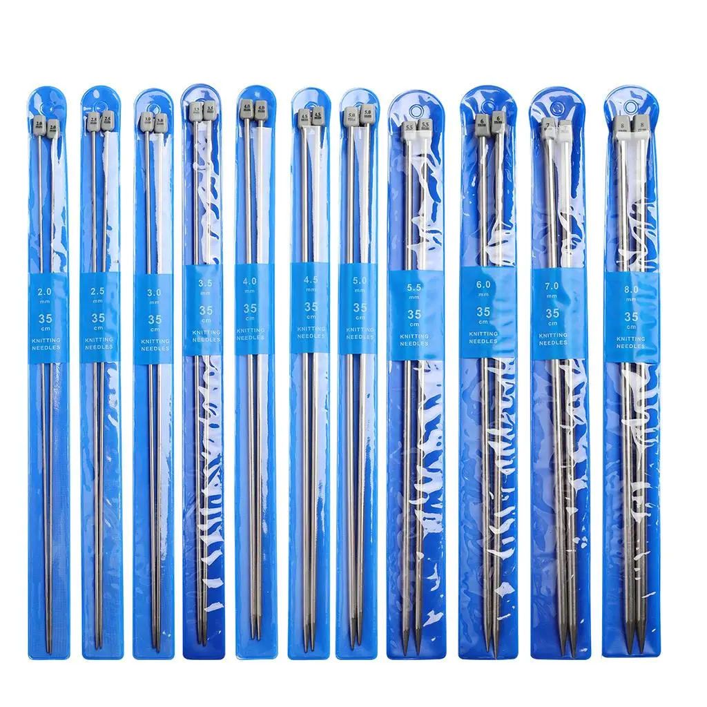 Single Pointed Knitting Set Stainless Steel Hollow Metal Knit Pins 25cm Length for Beginner Weaving Sweater DIY
