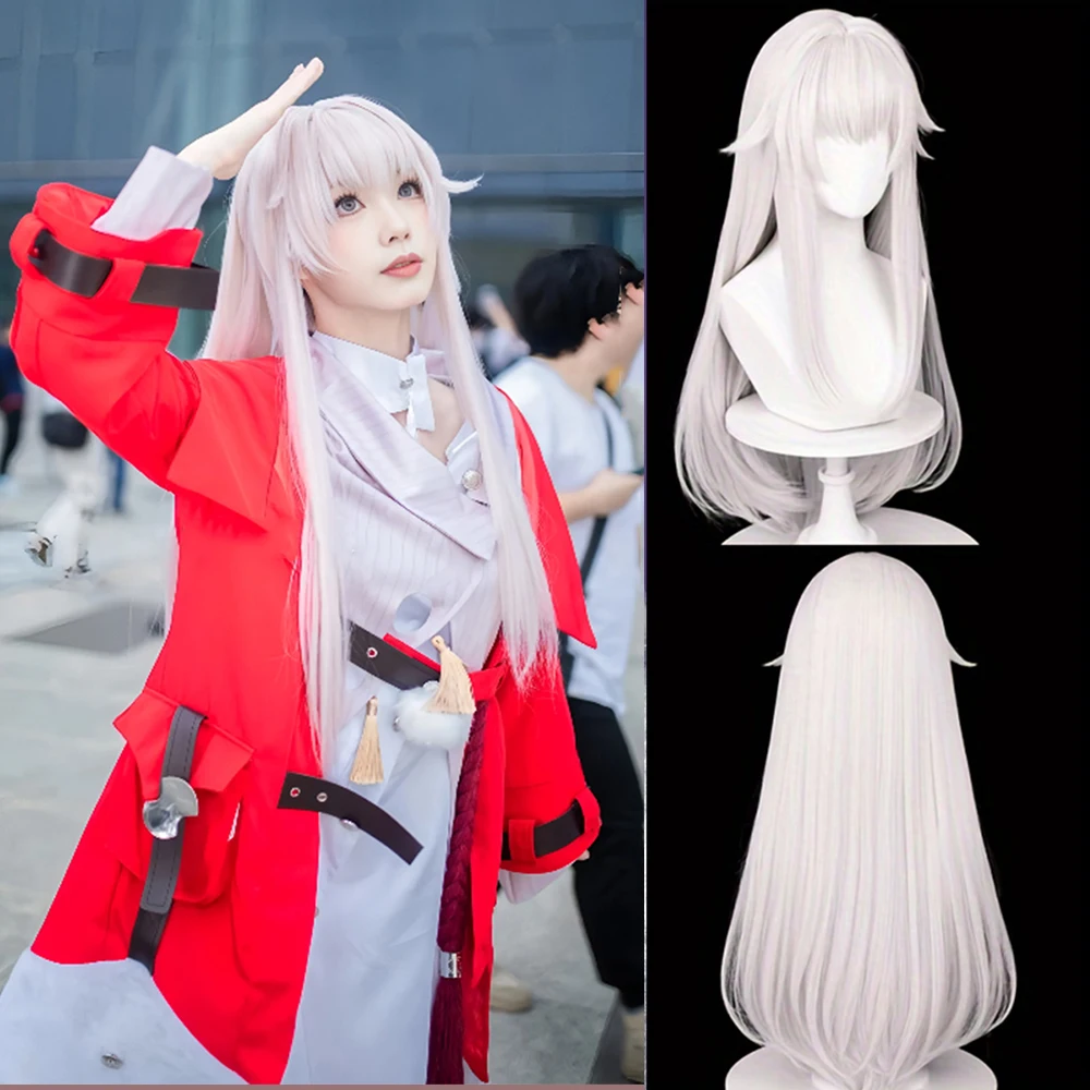 Honkai: Star Rail Clara pelucas con flequillo largo sintético recto blanco juego Cosplay pelo falso peluca resistente al calor para fiesta