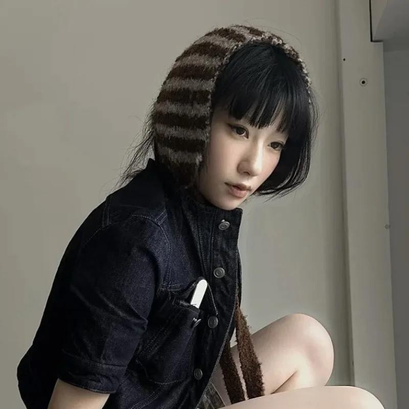 

Autumn and Winter Fashion Striped Ear Protection Warm Earmuffs Street Knitted Versatile Pullover Strap Headband for Women's