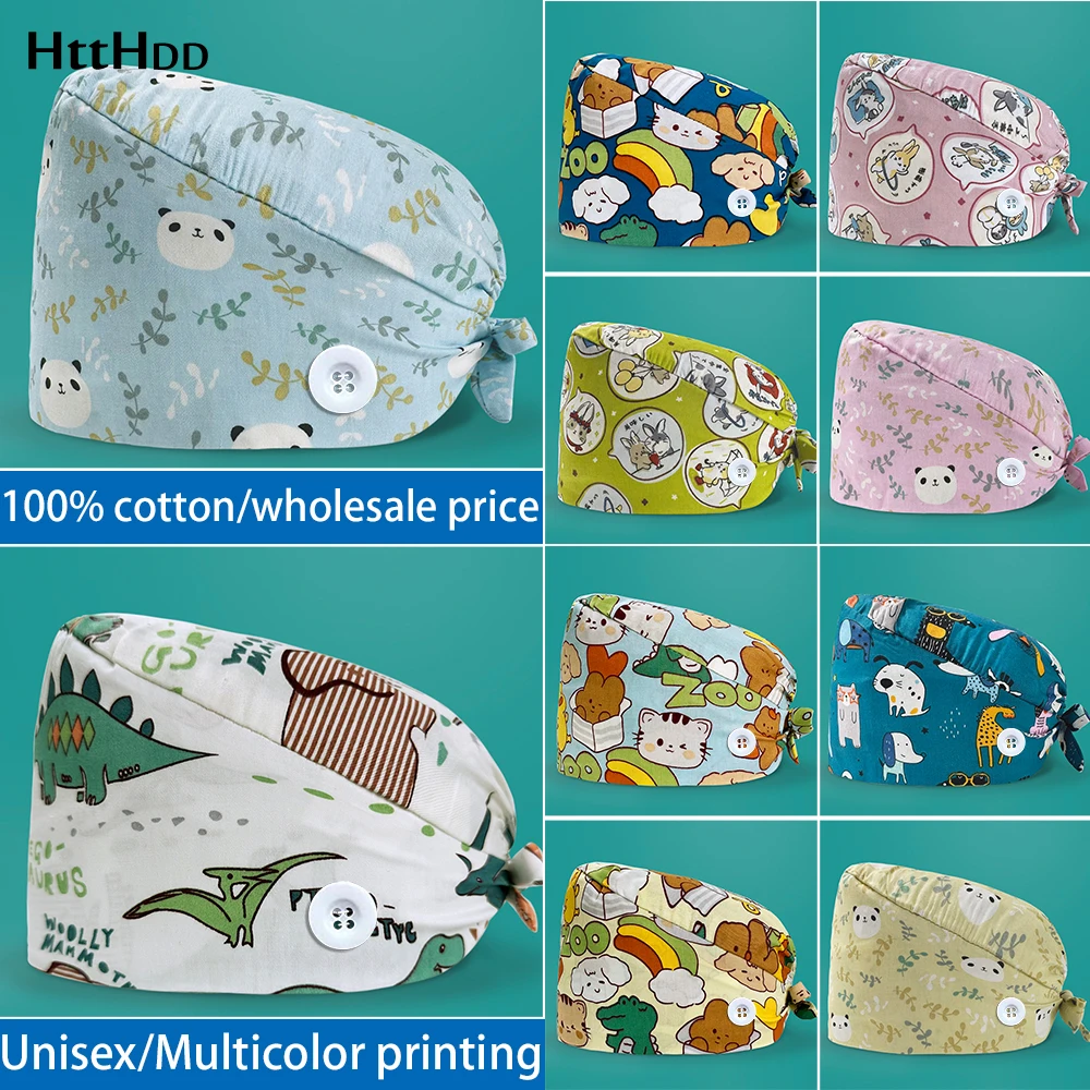 Printed Animals Cute Children's Center Scrubs Nursing Cap Soft Nurse Hat High Quality Medical Accessories Surgical Hat Wholesale