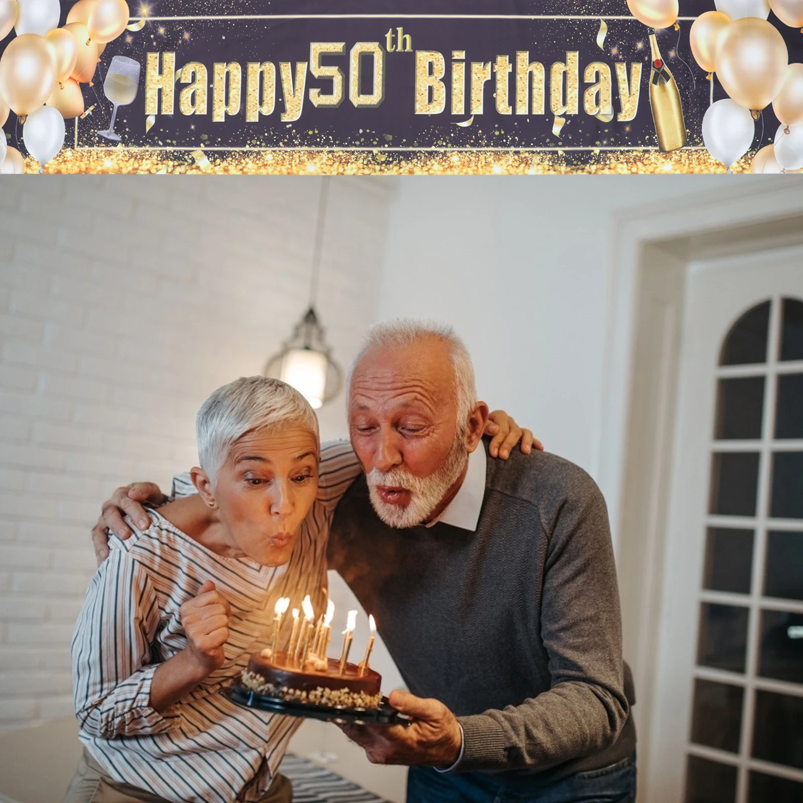 

Birthday Party Decoration Hanging Banner 50 Supplies for Home Large Wall Photo Props The