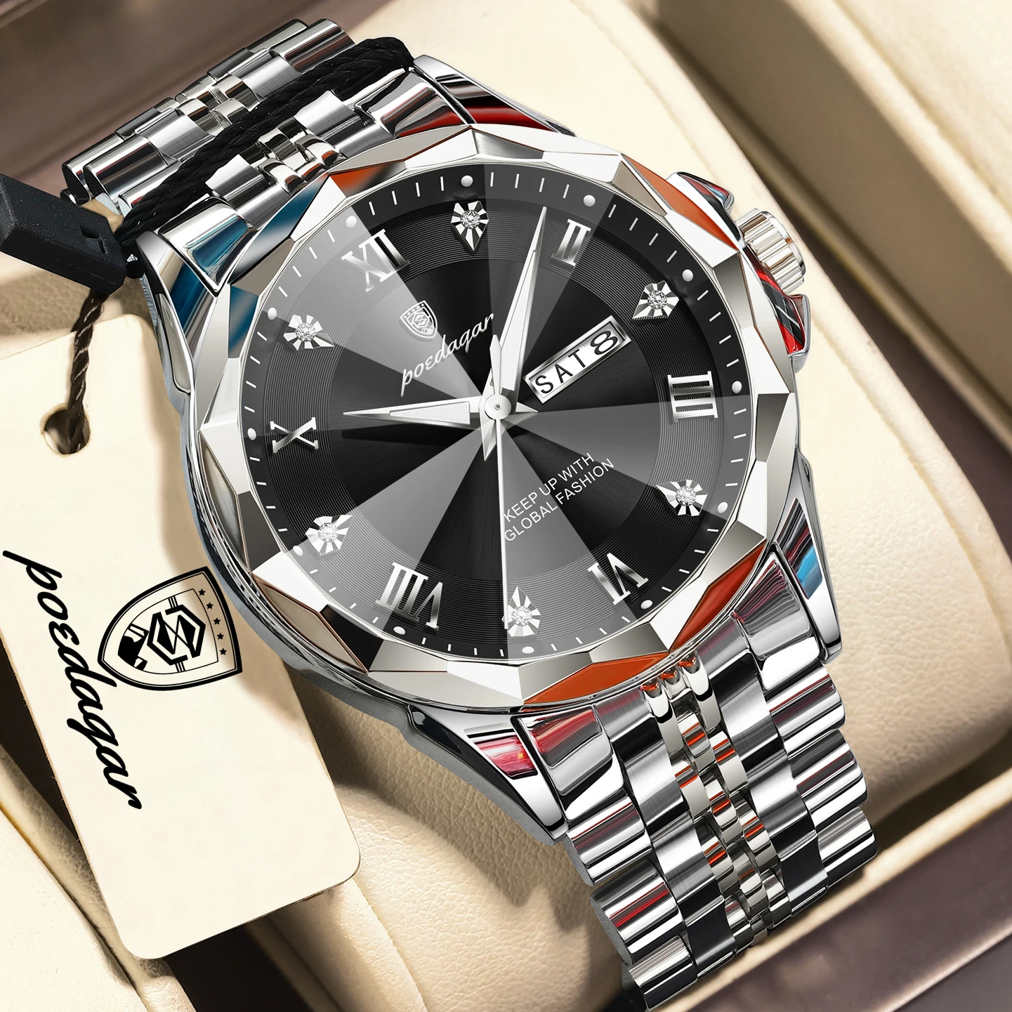 Reloj de lujo POEDAGAR para hombre, resistente al agua, luminoso, con fecha, día de la semana, reloj de cuarzo de acero inoxidable para hombre, reloj de negocios para hombre, reloj hombre.