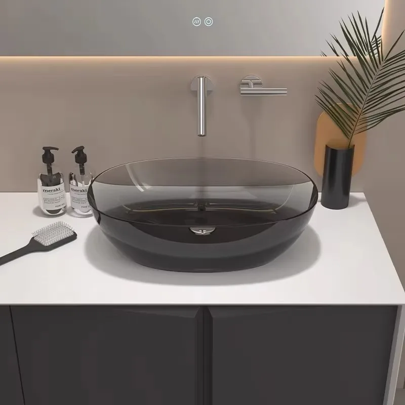 Fanwin Villa Project Design Bathroom Freestanding Resin Countertop Basin  Transparent  Tea Washbasin clear Sink