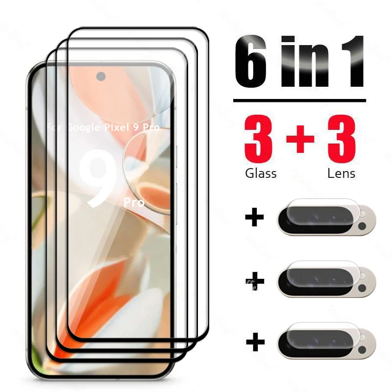 

6 In 1 For Google Pixel 9 Pro Glass Tempered Glass Film Pixel 9 Pro Glass Full Cover Screen Protector Camera Film Pixel 9 Pro XL