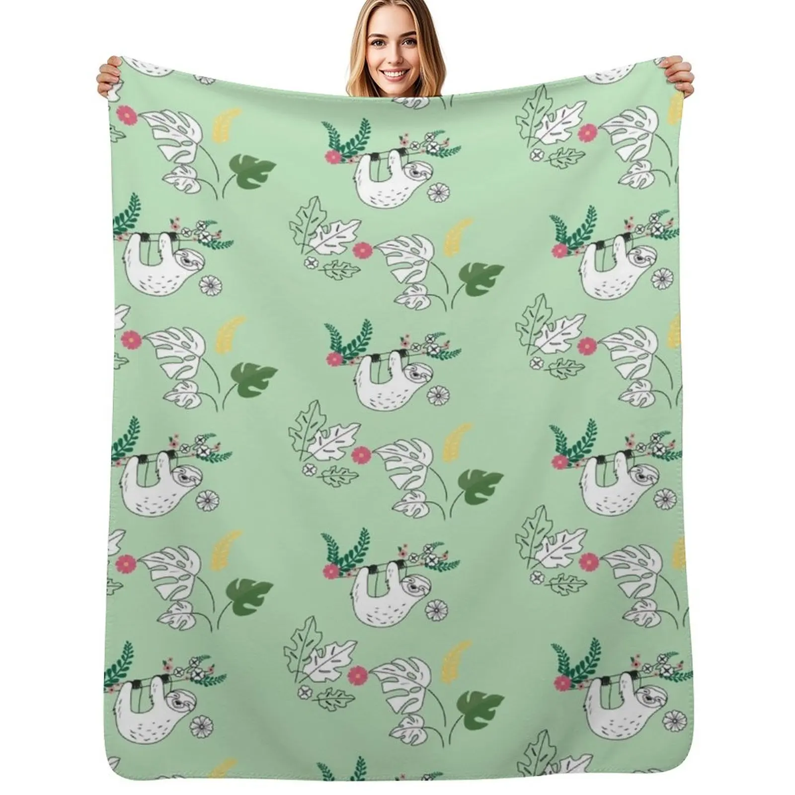 

Sloth pattern with cute colors and silhouette Throw Blanket Beach Thermal Retros Travel Blankets