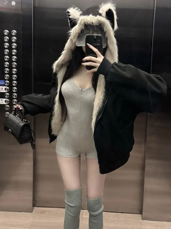 

Unique ort Cotton Jaet Women's Faion Winter Coat Korean Sle Loose Fit Zipper Closure Hooded Casual Outerwear