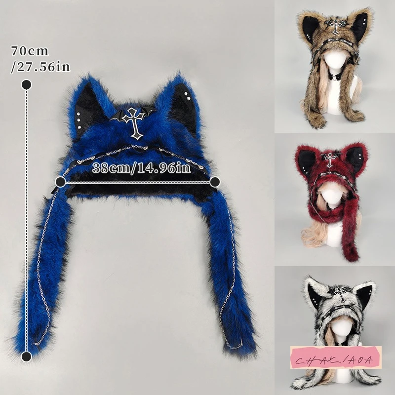 Design di nicchia giapponese Sottocultura Hottie Cat Ear Goth Cappello di peluche Autunno Inverno Halloween Punk Rock Accessori in metallo Cappello termico