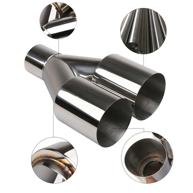 High Quality Stainless Steel Y Shape Dual Exit Exhaust Tip Universal Car Muffler
