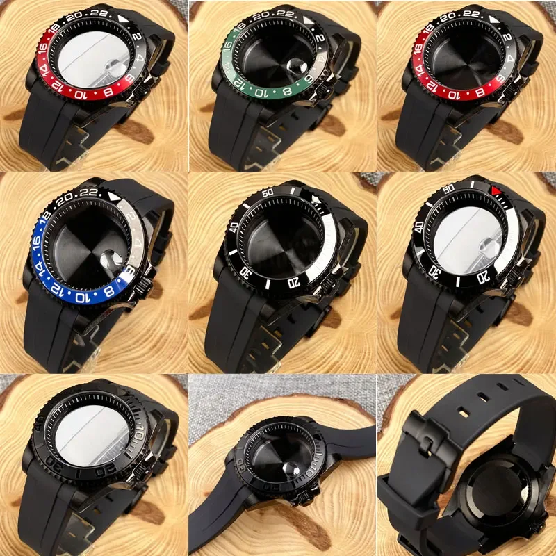 Watch Accessories Black PVD Case 40MM 200m Waterproof Sapphire Crystal Fit NH35A NH34A NH36A ETA2824 PT Curved End Rubber Band