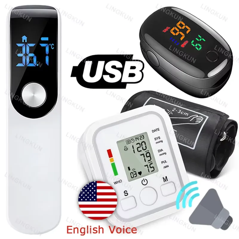 Monitor de Presión Arterial Digital con Voz en Inglés, Sensor de Brazo, Tensiómetro Automático, Medidor de Frecuencia Cardíaca y Pulso