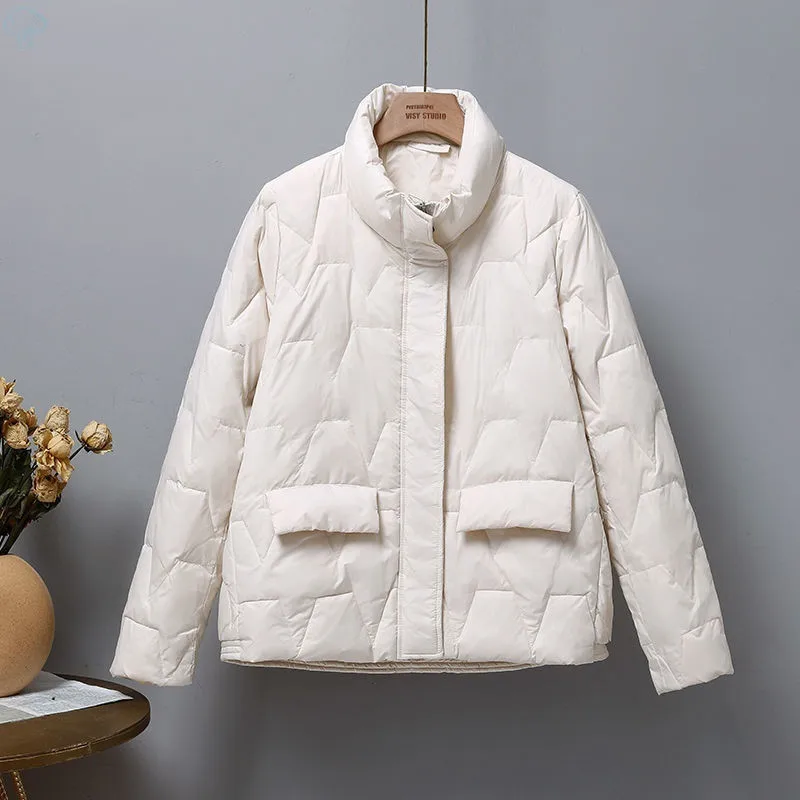 Short Down Coat New Autumn Winter Women Thicken White Duck Down Jacket Parkas Ladies Stand Collar Loose Large Size Warm Outwears