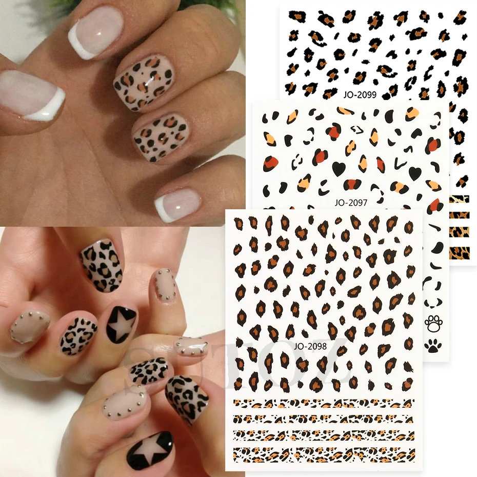 Brown Leopard Maillard Style Nail Sticker Irregular Pink Blue Leopard Print Autumn Winter Nails Woman Lady Casual Manicure LE-JO