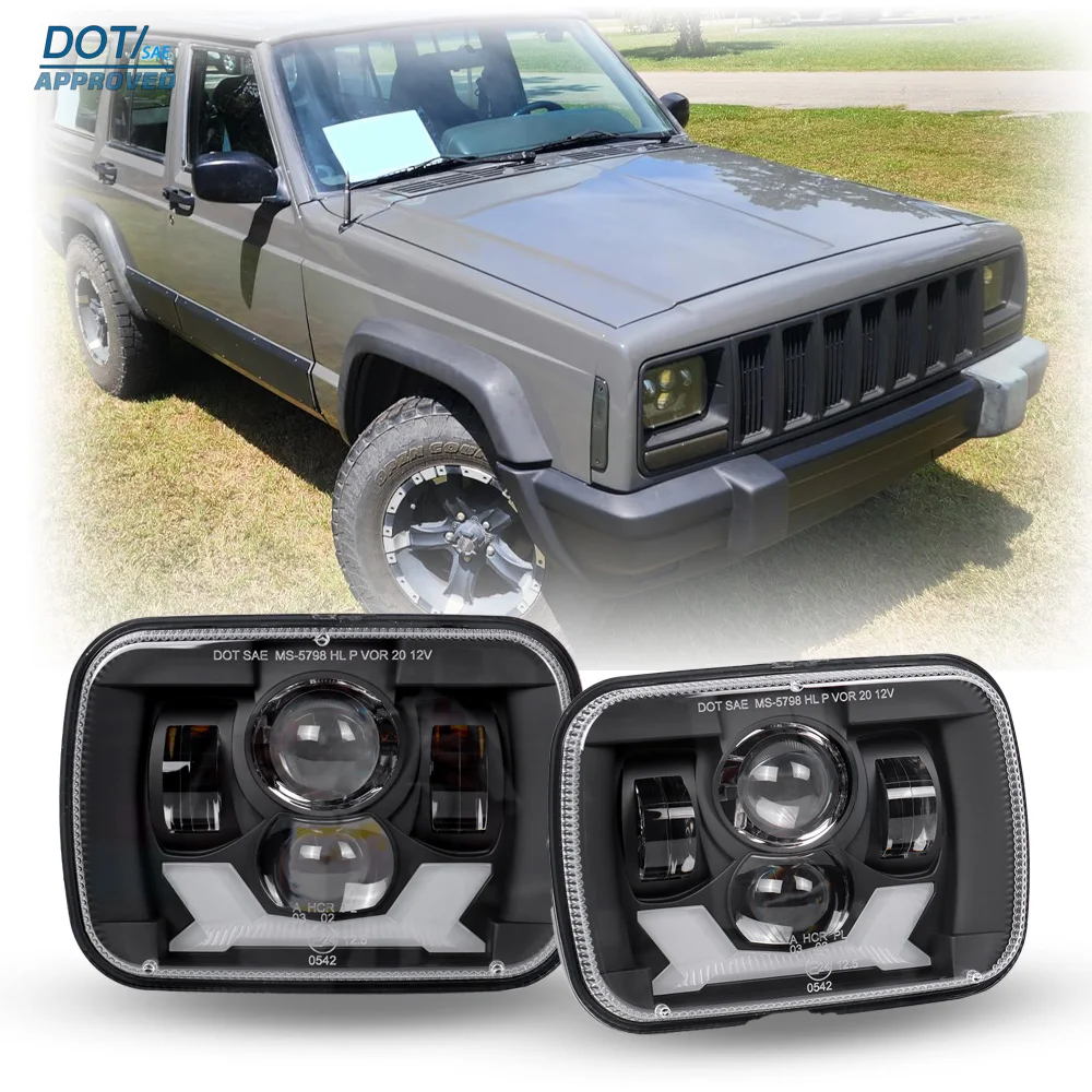 

DOT E24 5×7" LED Headlamp For Jeep Wrangler Cherokee Wagoneer J10 Dodge Ram W D B Series Pickup Van Classic Vehicle W/ DRL Light