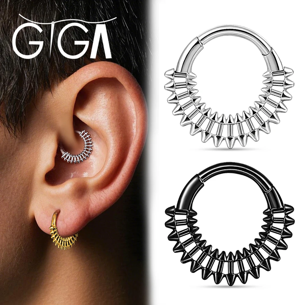 

Giga 1Pcs16G 316L Surgical Stainless Steel Nose Rings Cartilage Segment Septum Clickers Piercing Jewelry Hoop Punk Earrings Cool