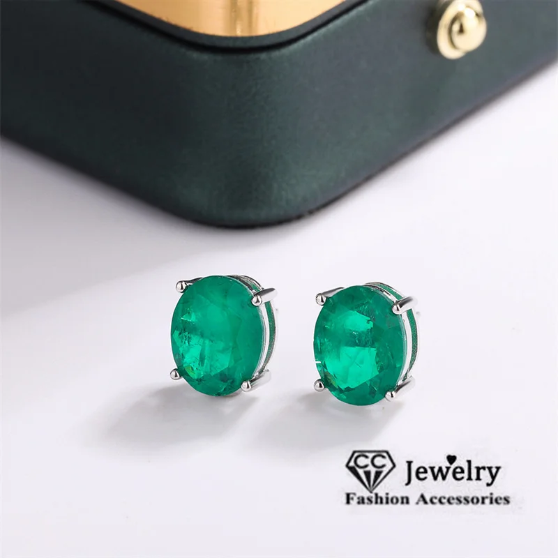 CC Stud Earrings For Women Created Emerald Stone 925 Silver Needle Classic Vintage Jewelry Drop Shipping CCE622