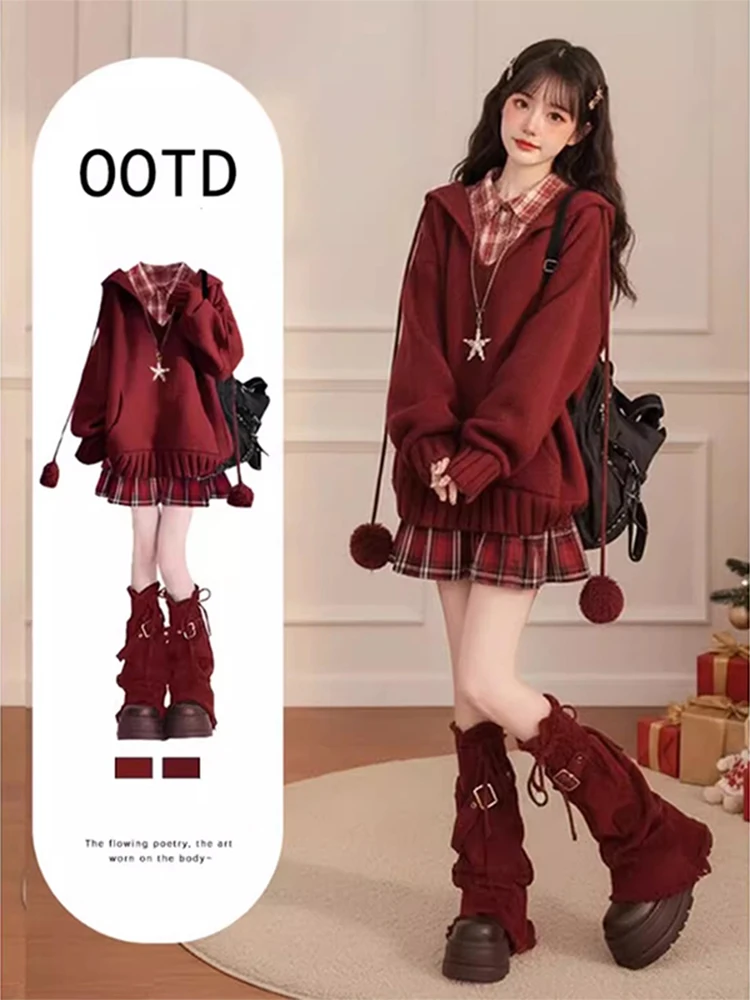 

Теплый вязаный комплект из футболки для женщин с плиссированной юбкой, базовым слоем и дизайном V-Ne, идеально подходит для осенне-зимних сезонов