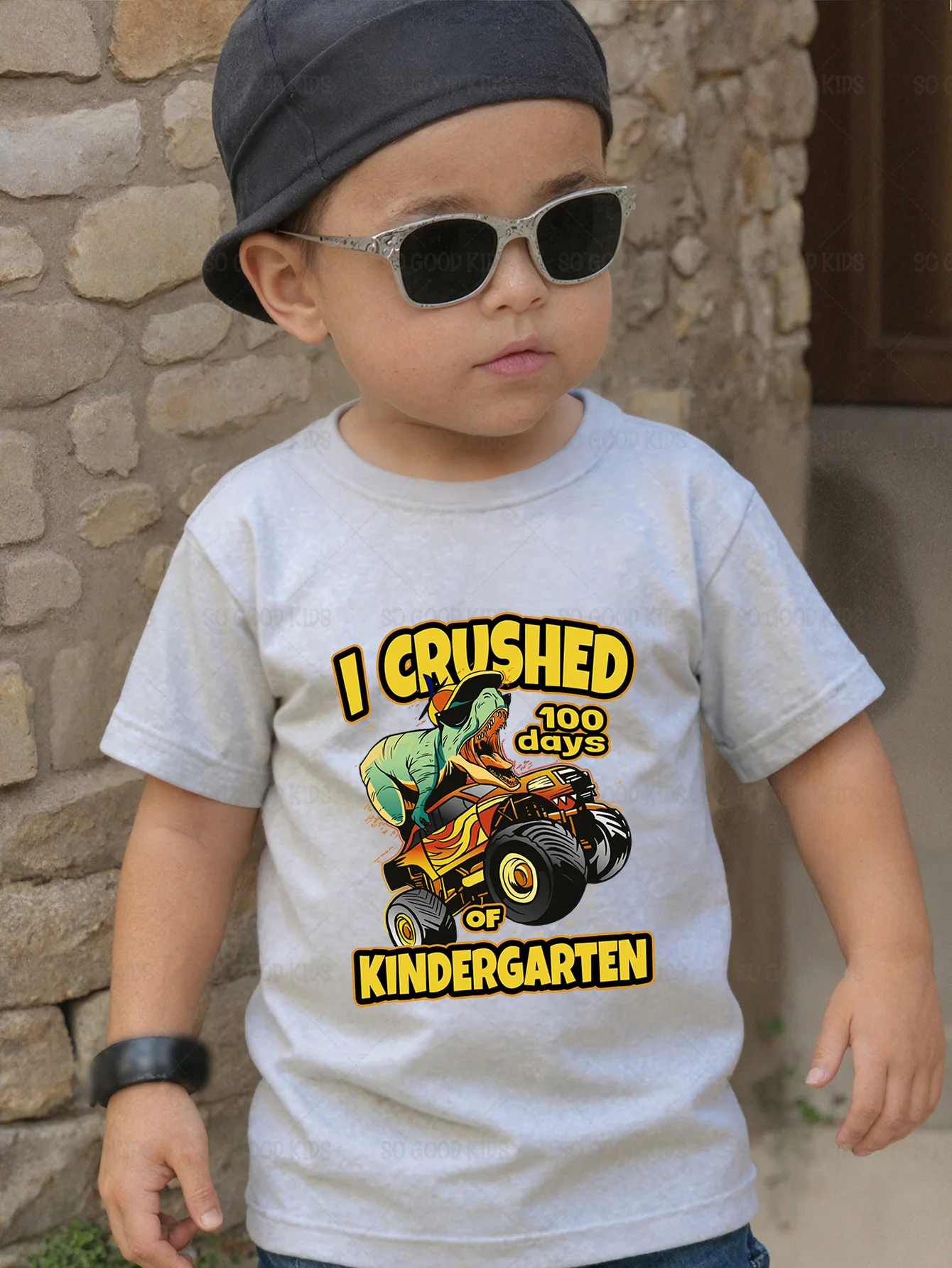 100 Days School Dinosaur Monster Truck Cool Letter Print Kids T Shirt Boys Girls Family Matching Summer Crew Neck Casual Tee