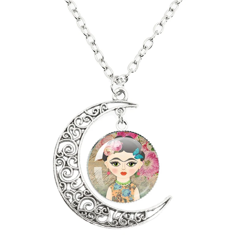 Beauty Girl Japan Kimmidol Caposoneva Dome Glass Pendant Hollow out Moon Necklace For Girls' Birthday Gift Jewelry