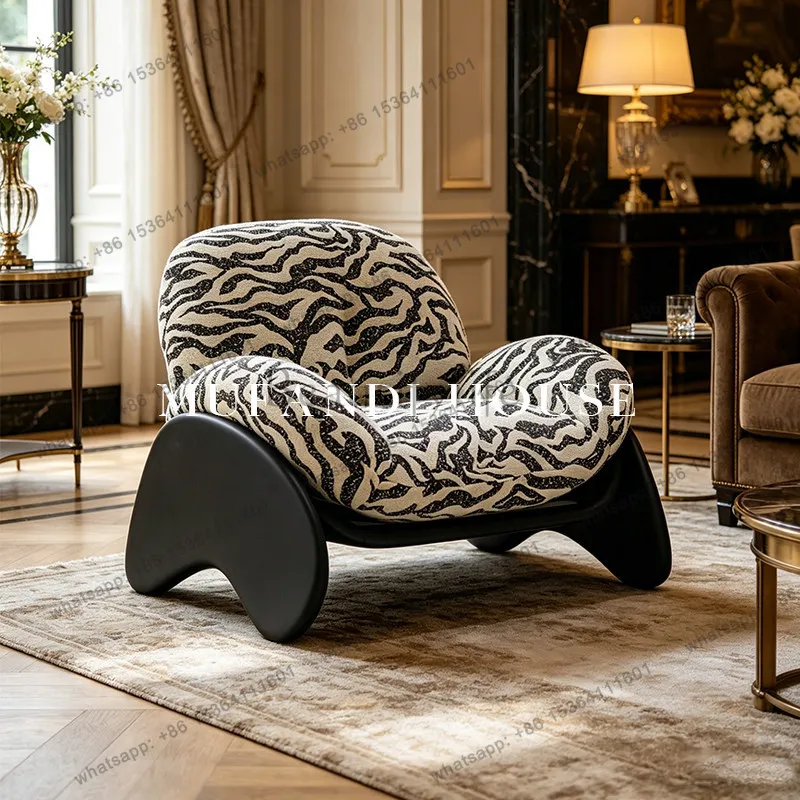 Zebra pattern sofa chair Modern light luxury wavy pattern single leisure designer living room creative recliner