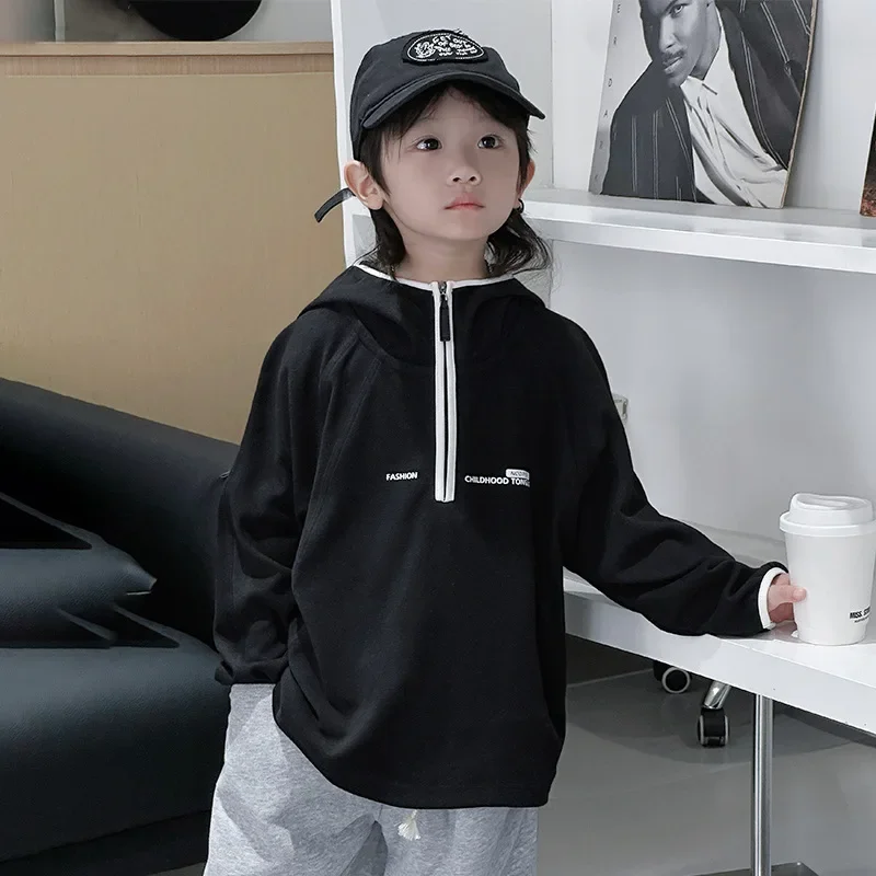 Children Clothing Kids Simple All Matching Comfortable Top 2024 Winter New Boys Handsome Fashion Personality Casual Hoodie