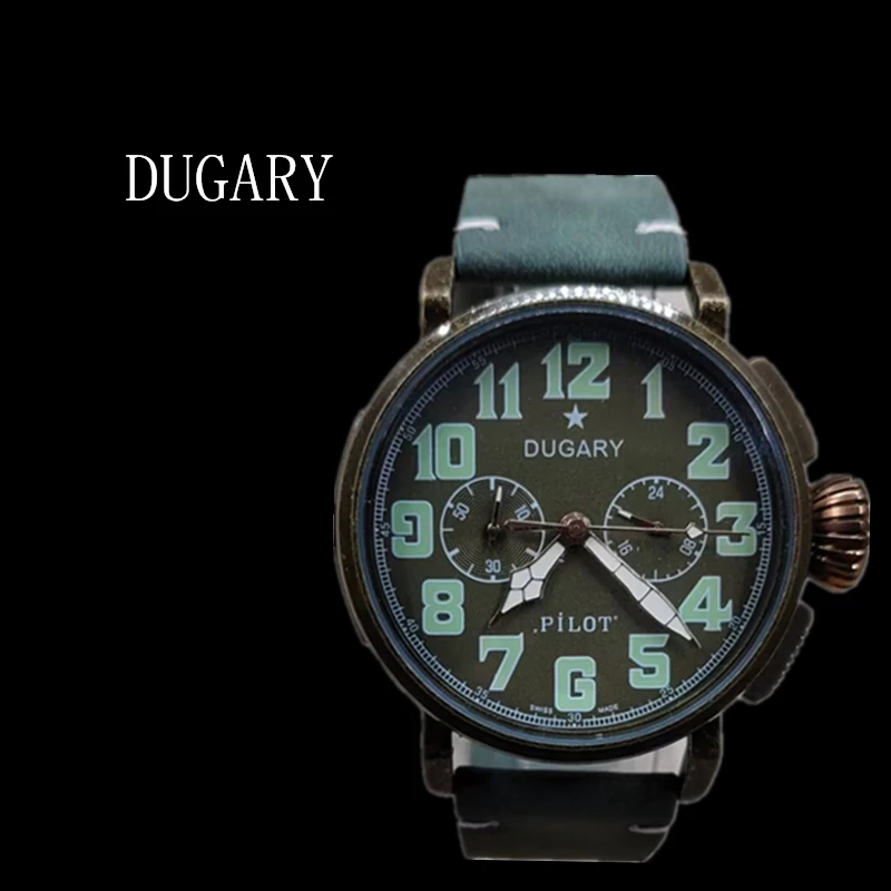 DUGARY  pilot quartz watch Original zeni fashion sapphire Chronograph Men Military Sport Wristwatch Luminous Relogio Masculino