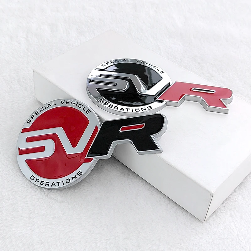 3d Metal Red Black Logo SVR Emblem Car Front Grill Badge Trunk Decal For  L494 Sport SVR Sticker Accessories