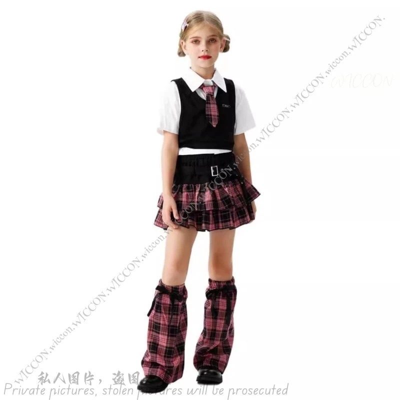 Preppy Children's Clothing American School Sweetheart Student School Uniform English Plaid Girls Jazz Dance Skirt 110-160CM