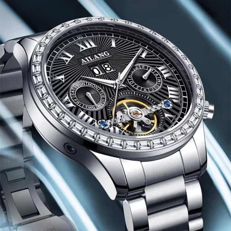 High Quality Limited Edition AILANG Luxury Stainless Steel Band Mechanical Watch Men Waterproof Luminous Week Calendar Automatic