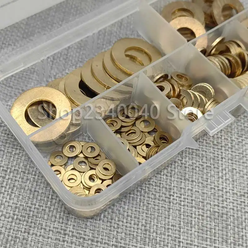 Brass Flat Washer Shim Assortment Kit M3 M4 M5 M6 M8 M10 M12 Gold Meson Pad Sheet Metal Collar Brass Gasket 210pcs