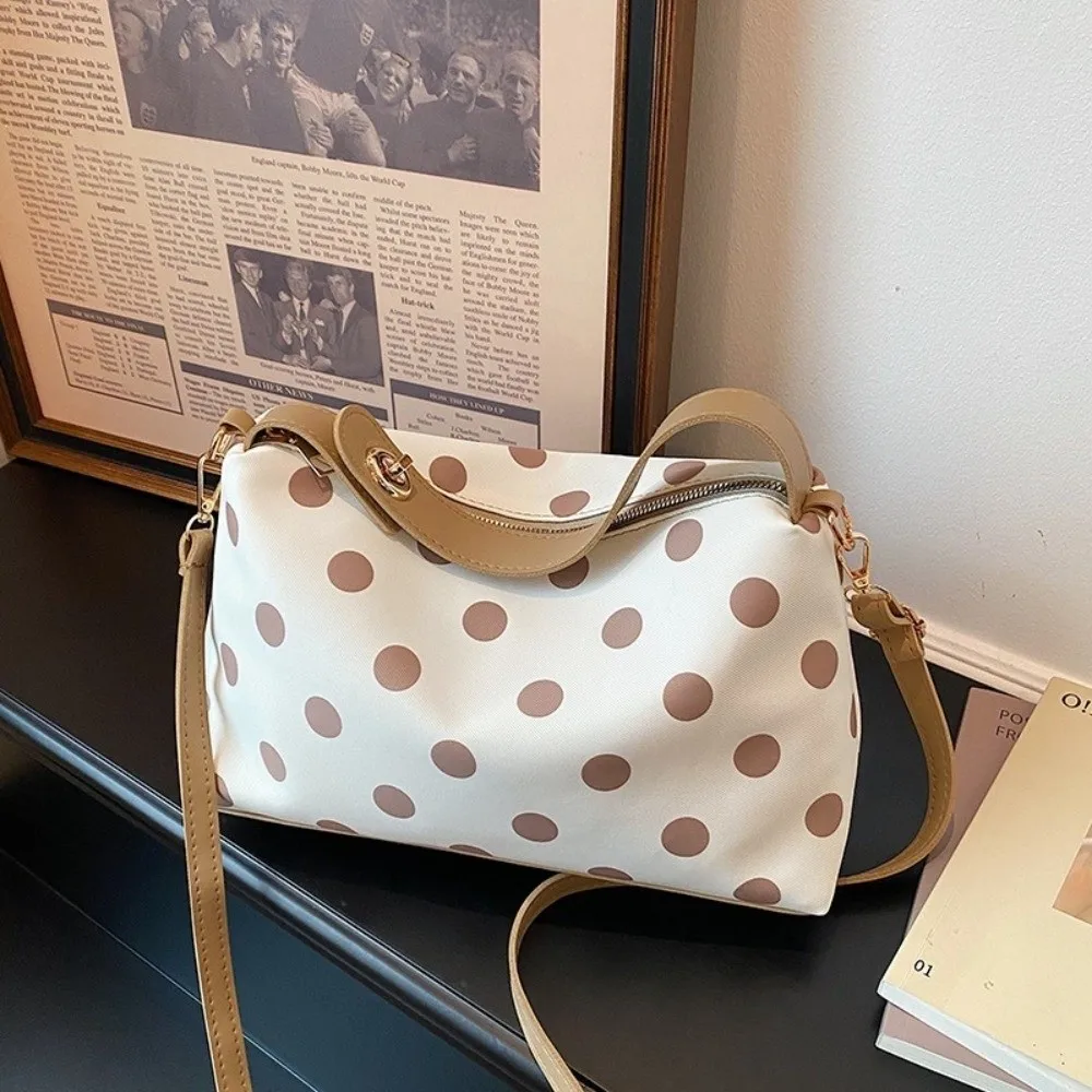 Fashion Retro Polka Dot Crossbody Bag PU Polyester Lining Handbag Exquisite Color Block Design Leather Shoulder Bag Casual