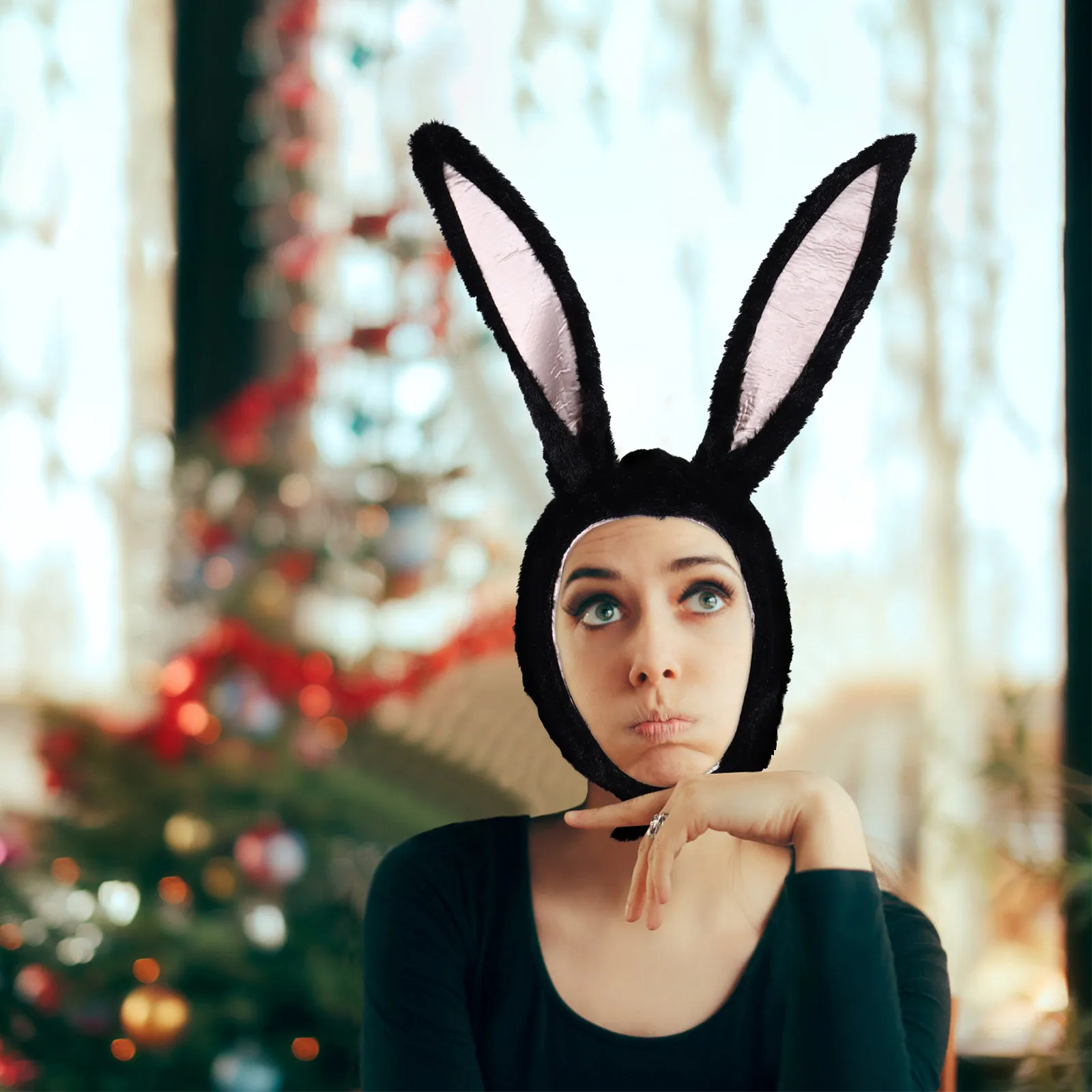 

Rabbit Headwear Trendy Bunny Ear Cap for Women Girls Comfortable Photo Prop Party Easter Halloween Christmas Warm Animal Hat